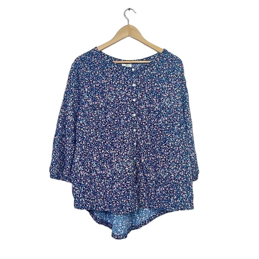 St John Bay Blue Women Floral Button Down Blouse Size 1X